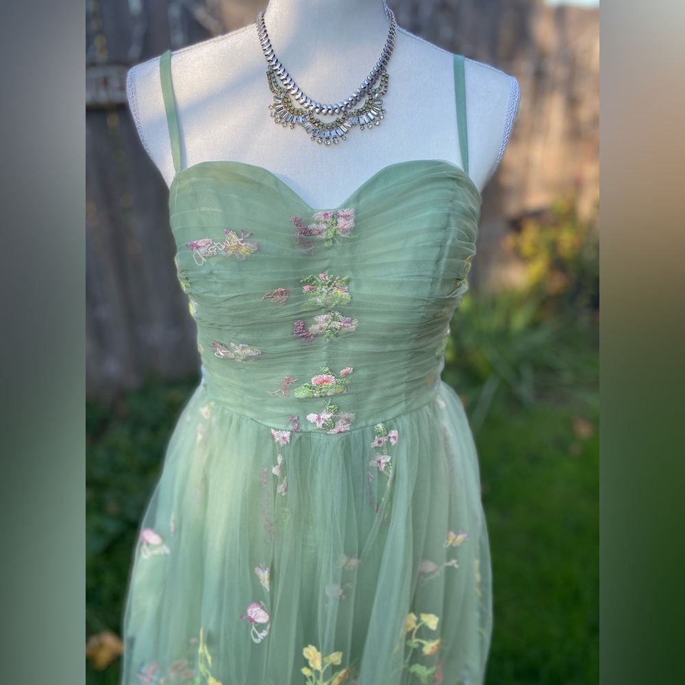Fairy Spring Floral Embroidered Tiered Tulle Dress Formal Costume Lace - Picture 3 of 7